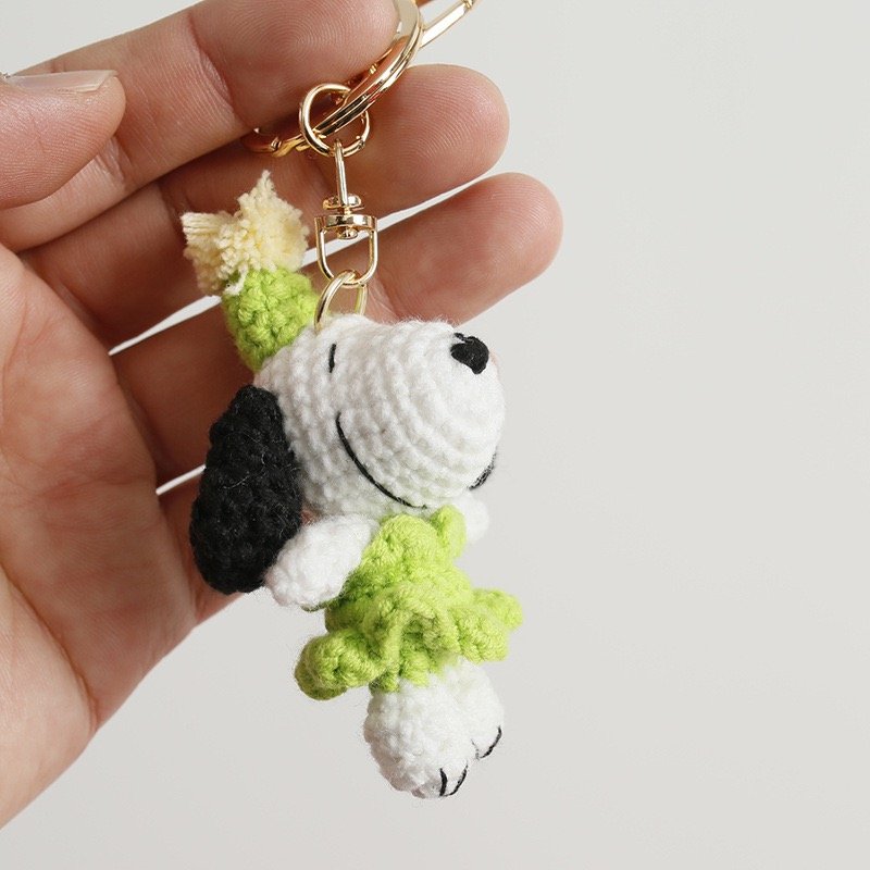Handmade Crochet Snoopy Keychain – Green Outfit Edition | Knit&Knots