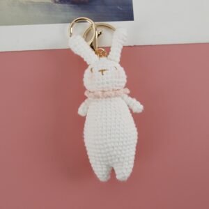 Alternative view of Handmade Crochet Bunny Keychain – White with Pink Collar | Knit&Knots